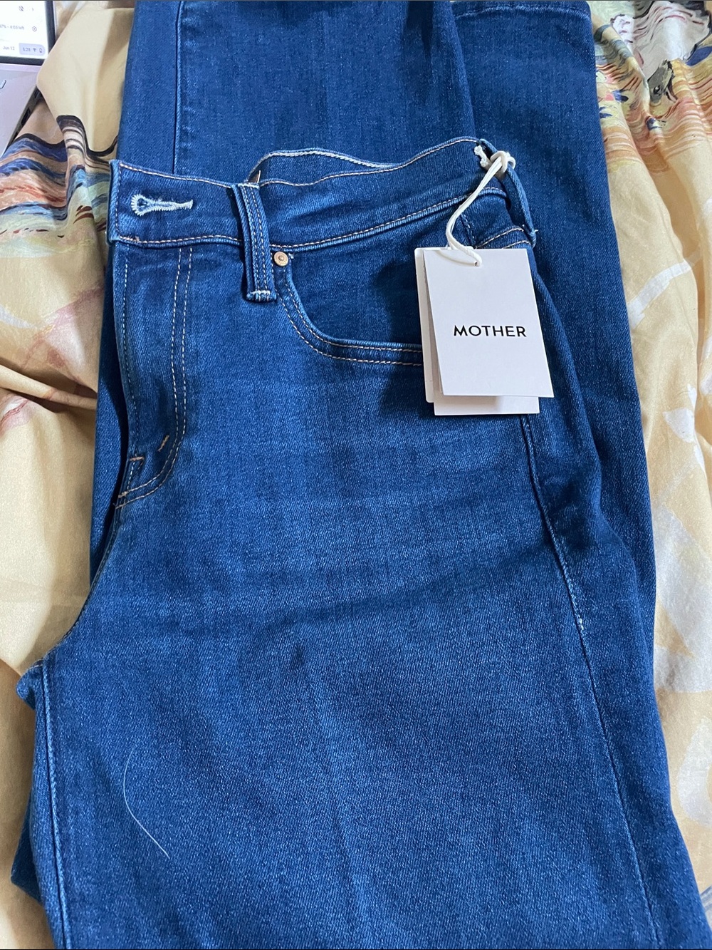 MOTHER Women's Skinny Jeans in Deep Blue Wash the Mid Rise Rambler Zip Flood